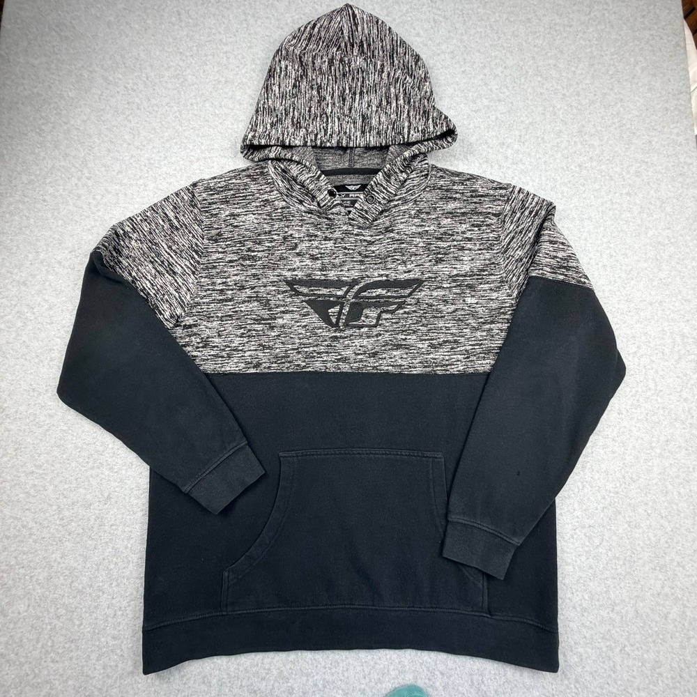 Fly Racing Mens Colorblock Space Dye Logo Hoodie Black Gray Medium 104096